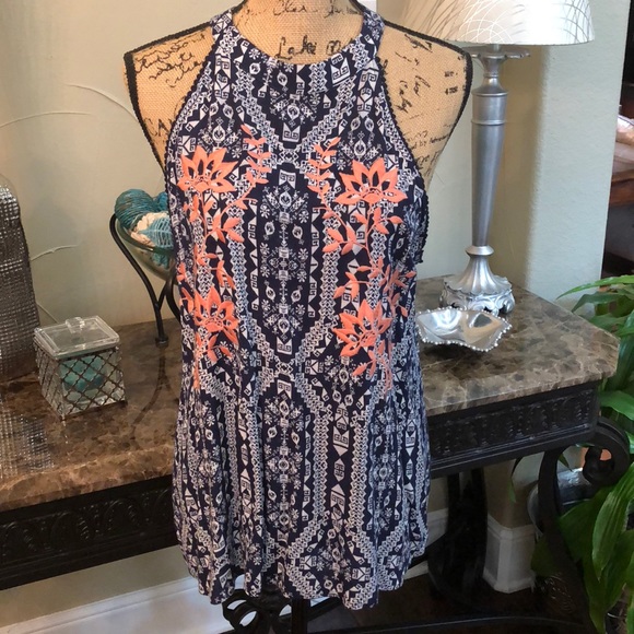 Unknown Tops - ⬇️Tribal Navy&Coral Embroidered Accent